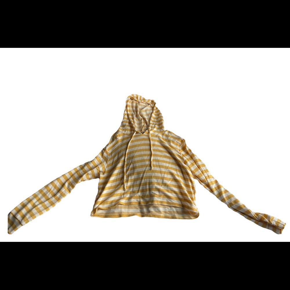 Sky and Sparrow yellow and white striped cropped hoodie